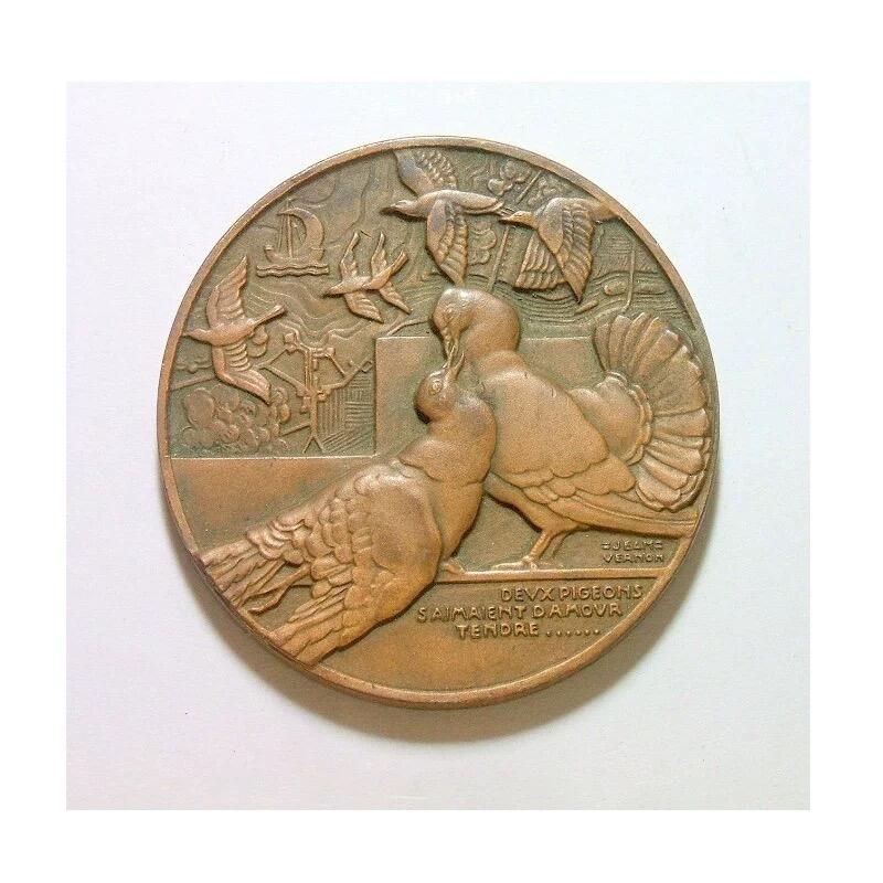 法国1900年前后 和平鸽高浮雕精制大铜章 40MM  