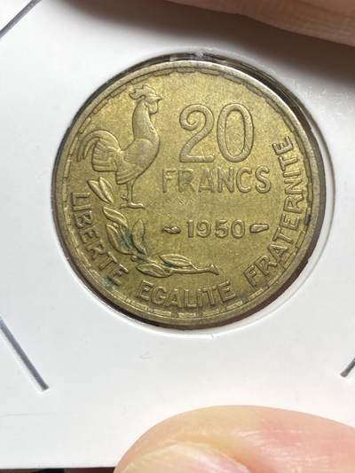 2025年第五十四场(总第八十场）外国好品散币(免佣金) - 少见–法国🇫🇷1950单年份20法郎(3plumes3羽版，头像后双排字版)