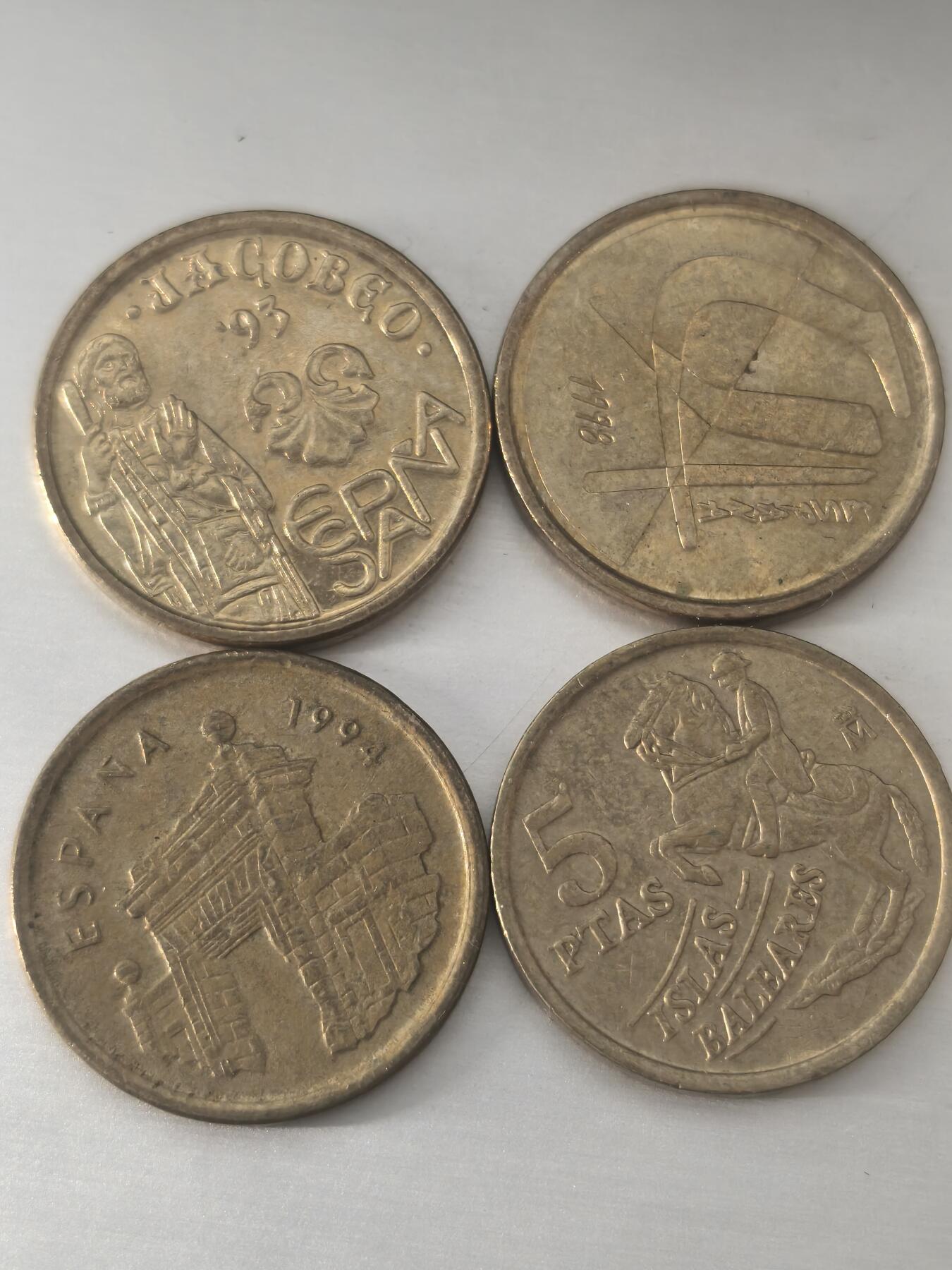 Krab外币市集Vol.11 西班牙5比塞塔纪念币4枚一组