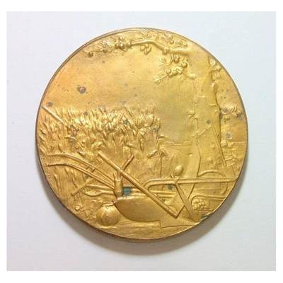 法国1900年前后 农业丰收高浮雕精制大镀金章 50MM - 法国1900年前后 农业丰收高浮雕精制大镀金章 50MM