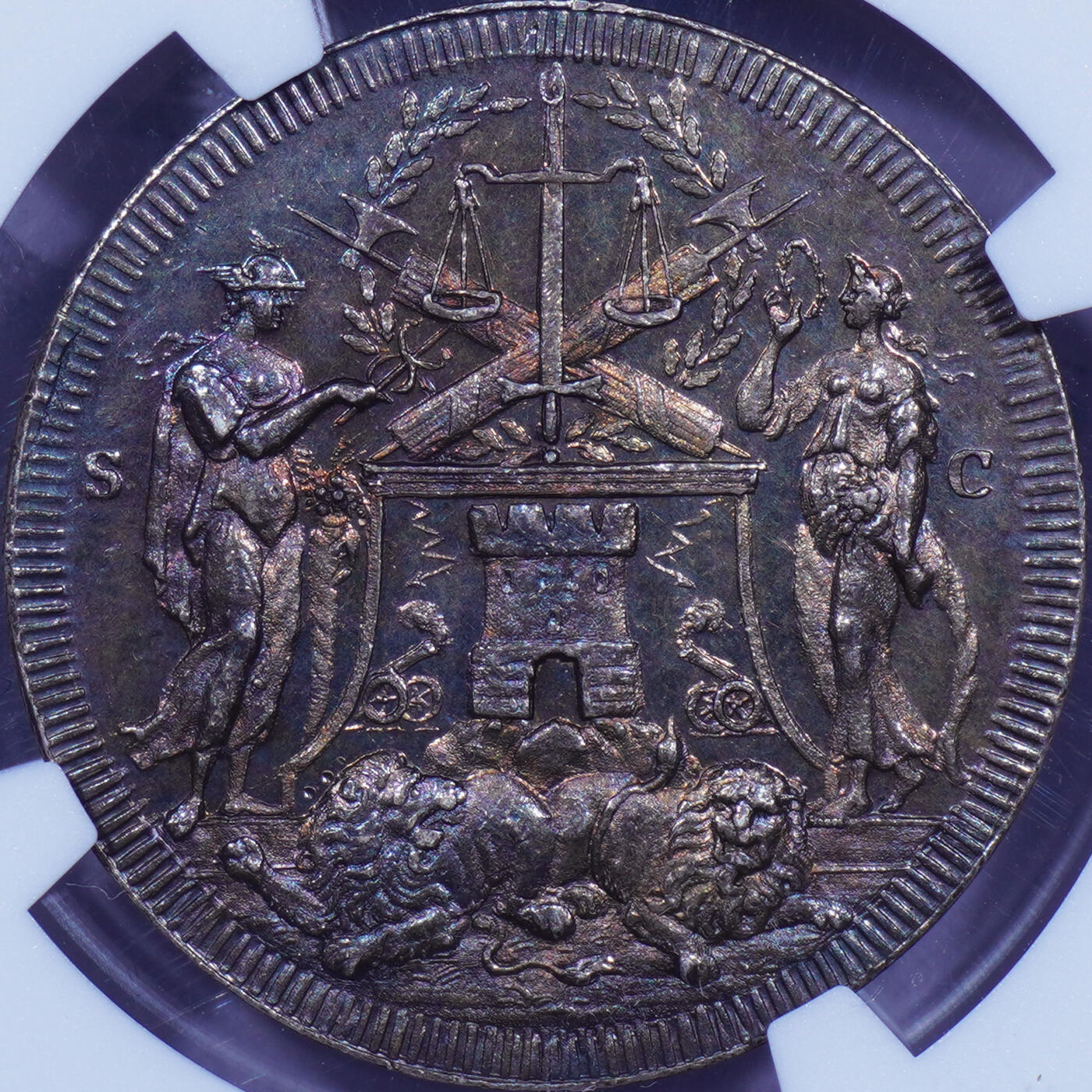 NGC MS64唯一记录1693年荷兰阿尔克马尔市成功抵御西班牙入侵纪念银章