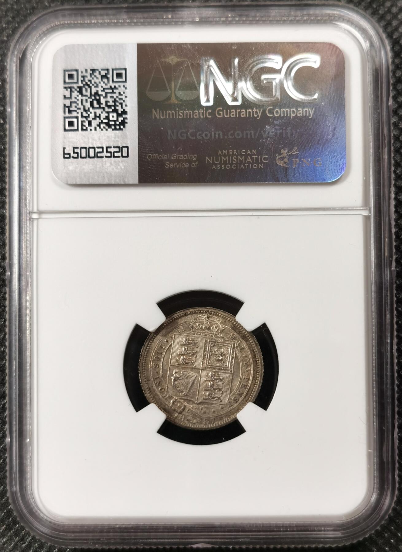  甄臻铺-世界币章拍卖（第19期），送拍享返佣金等优惠多多 NGC-MS63 1887年英国维多利亚高冠6便士，盾徽版