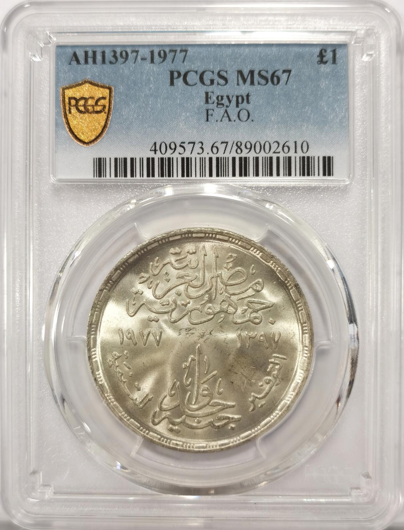 博洋堂“追光而行”五月精品专场暨第124期（全场包邮） PCGS MS67 埃及1977年FAO世界粮农组织1镑纪念银币