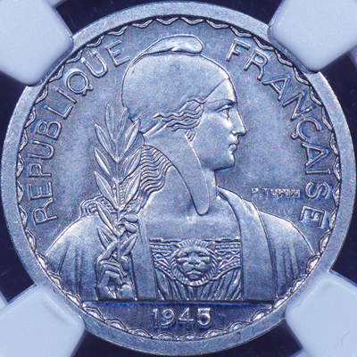 NGC MS64 1945年法属印度支那10分铝制样币 - NGC MS64 1945年法属印度支那10分铝制样币