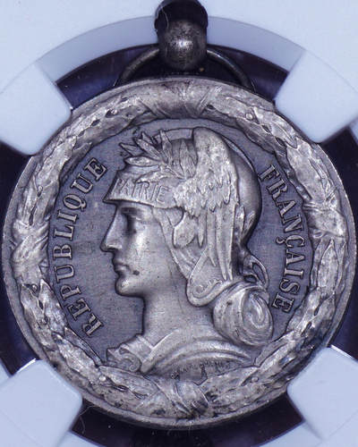 NGC MS64唯一记录1885年法国北圻远征银制勋章（附原配绶带） - NGC MS64唯一记录1885年法国北圻远征银制勋章（附原配绶带）