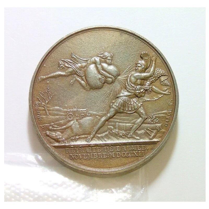 【艺术】法国艺术大章1812年 拿破仑金叶冠 法军从俄国撤军高浮雕精制大铜章 40MM 