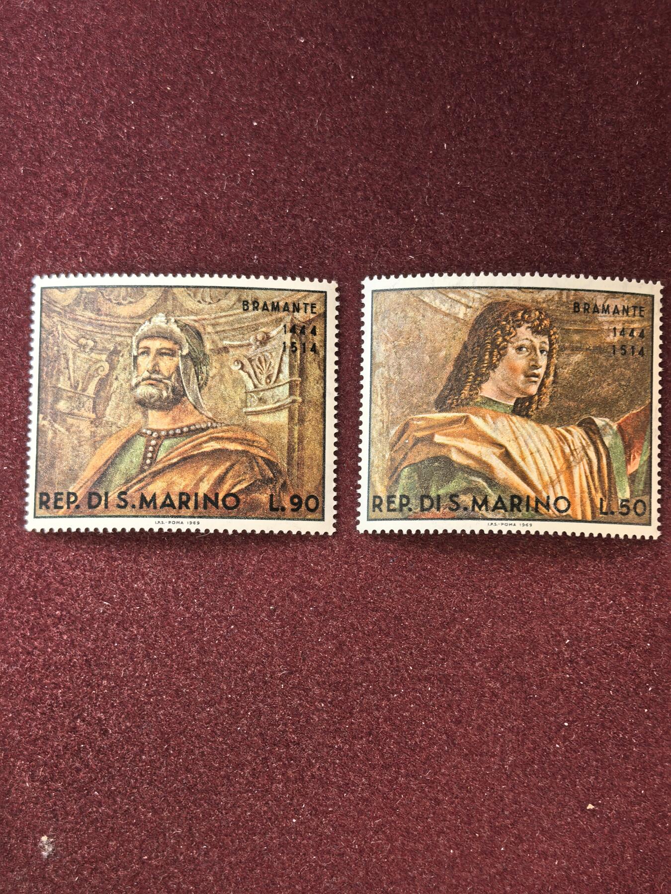 联合阁邮币社™ ——“精品多国邮票” 圣马力诺1969年 绘画布拉曼 2全 