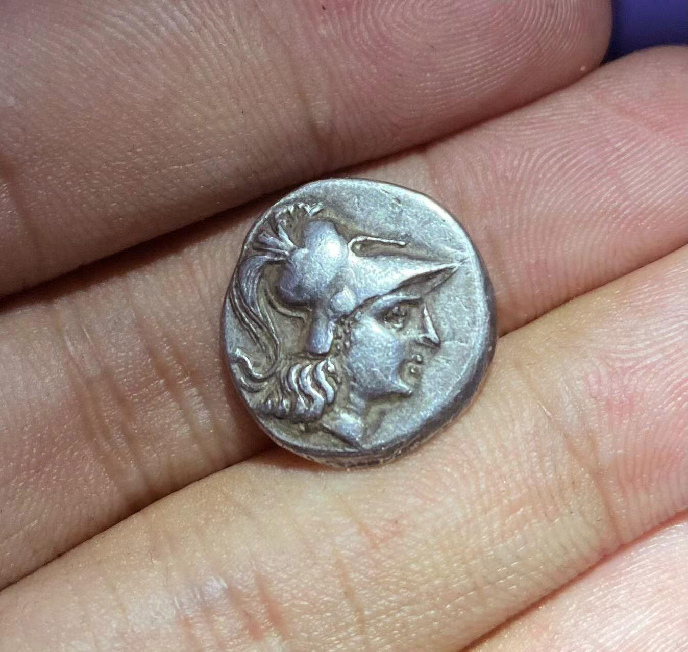 星盘钱币6.7古典币精品专场 希腊化时代 潘菲利亚-西代城 1德银币4g 前205-100年 柯林斯盔的雅典娜与胜利女神 稀少