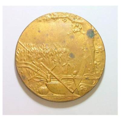 法国1900年前后 农业丰收高浮雕精制大镀金章 50MM - 法国1900年前后 农业丰收高浮雕精制大镀金章 50MM