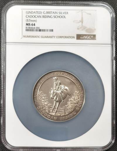  甄臻铺-世界币章拍卖（第19期），送拍享返佣金等优惠多多 - NGC-MS64 1935年(按英国银标)英国卡多根马术学校获奖大银章，直径57毫米，银戳全，NGC大盒高分唯一记录，十分稀有