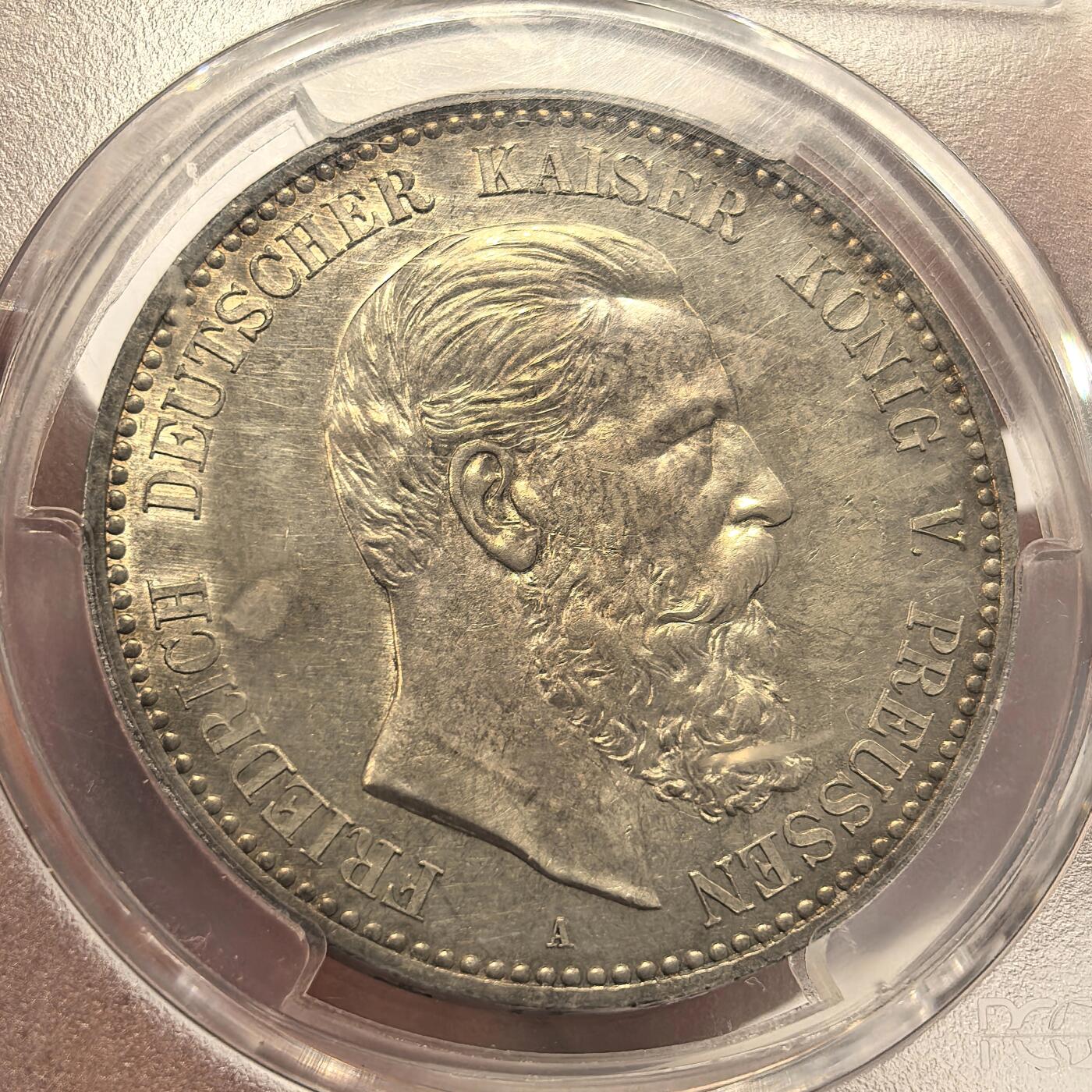 博洋堂“追光而行”五月精品专场暨第124期（全场包邮） PCGS MS63 德国普鲁士1888年三皇5马克银币