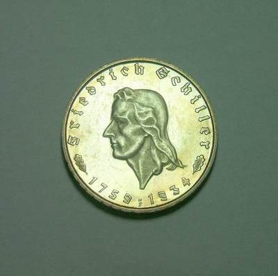 【银】德国第三帝国1934年席勒2马克纪念银币 稀少精制PROOF版 黄金包浆 - 【银】德国第三帝国1934年席勒2马克纪念银币 稀少精制PROOF版 黄金包浆