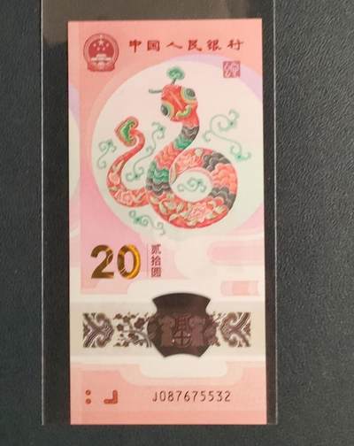 中外各国钞、纪念钞、券专场（第二十九场） - 2025年蛇年贰拾圆塑料纪念钞（中间顺）一张