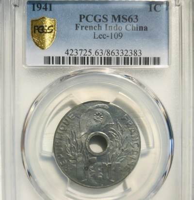 法属印支1941年1分锌币PCGS MS63 - 法属印支1941年1分锌币PCGS MS63