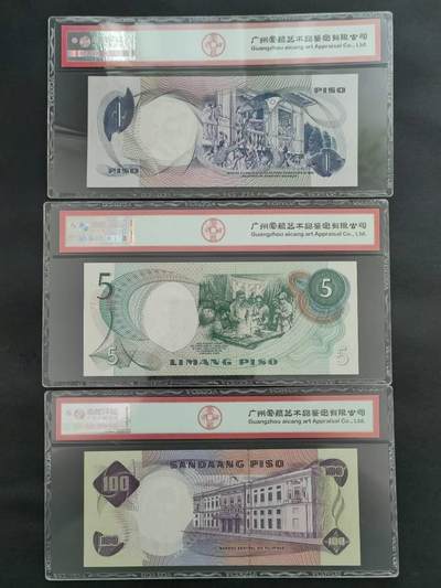 外国纸币专场250607第四十七场 菲律宾🇵🇭1969年爱藏评级币三张，全新品相UNC