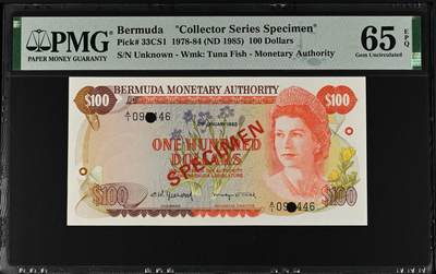 Bermuda    "Collector Series Specimen", 100 Dollars 1978-84 (ND 1985) - Bermuda    "Collector Series Specimen", 100 Dollars 1978-84 (ND 1985)