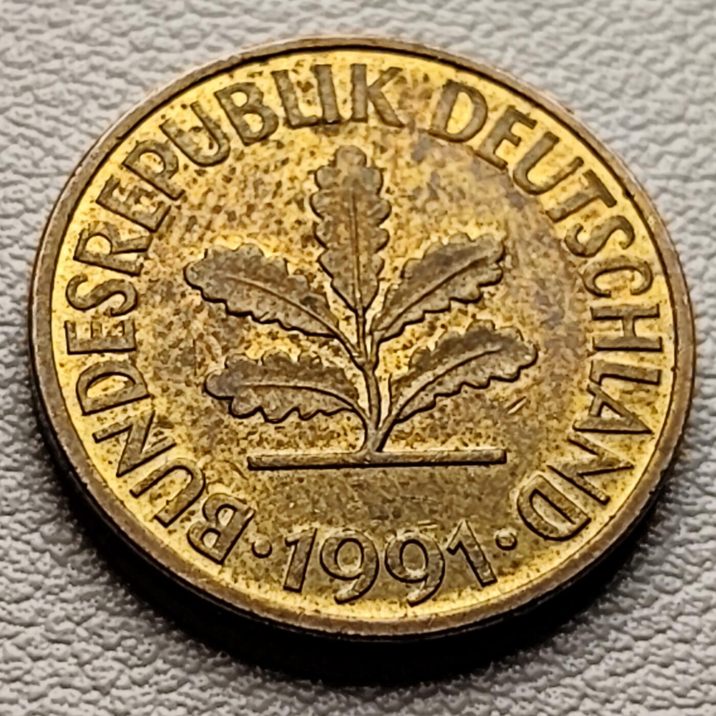 泉币菌-第33场-中外散币乐园 铜光美品 联邦德国1991年10芬尼硬币