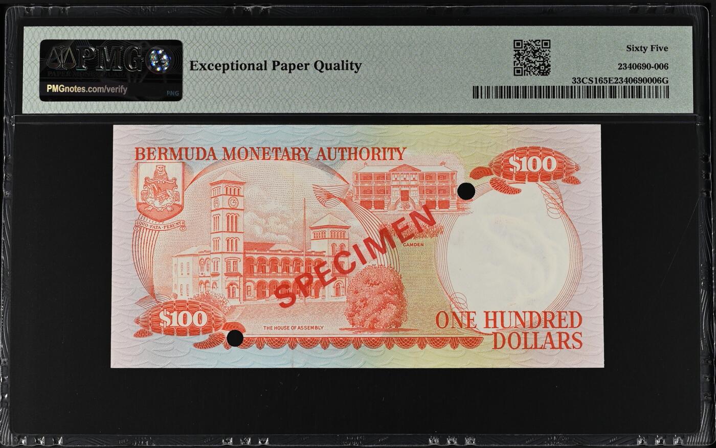 Bermuda    "Collector Series Specimen", 100 Dollars 1978-84 (ND 1985)