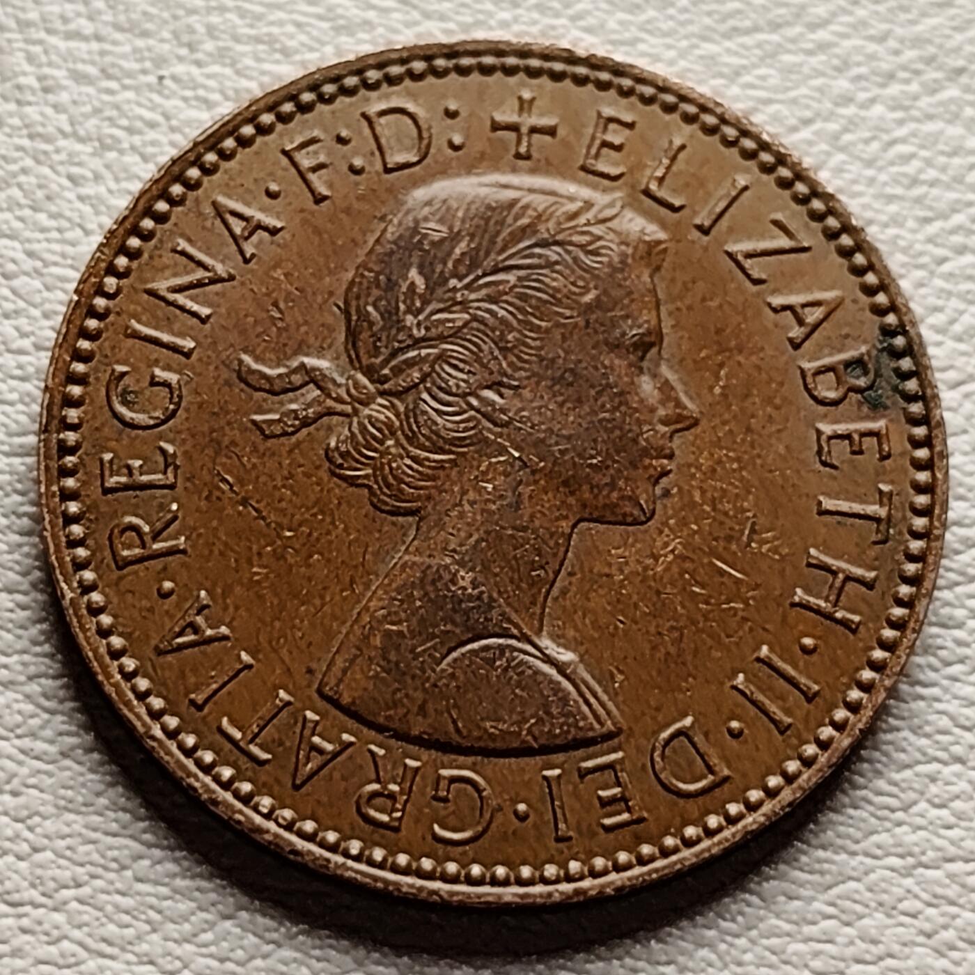 泉币菌-第34场-中外散币乐园 极美品 英国1967年1/2便士 金鹿号帆船 伊丽莎白二世 青铜币 硬币 25.4mm 