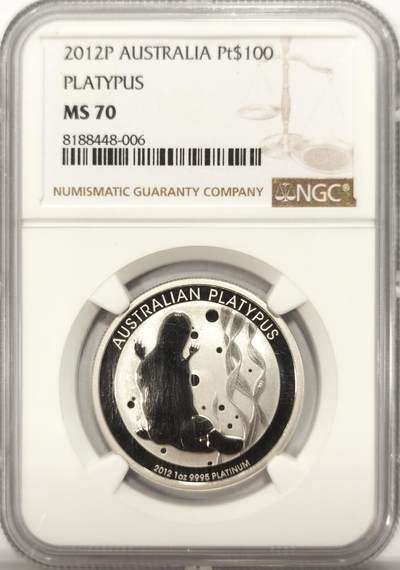 博洋堂“追光而行”五月精品专场暨第124期（全场包邮） - NGC MS70 满分铂金币一盎司！2012澳大利亚鸭嘴兽投资贵金属发行量最少的纪念币一盎司主币！外币满分极其困难，外拍都在2千刀以上。和69分不能同日而语！