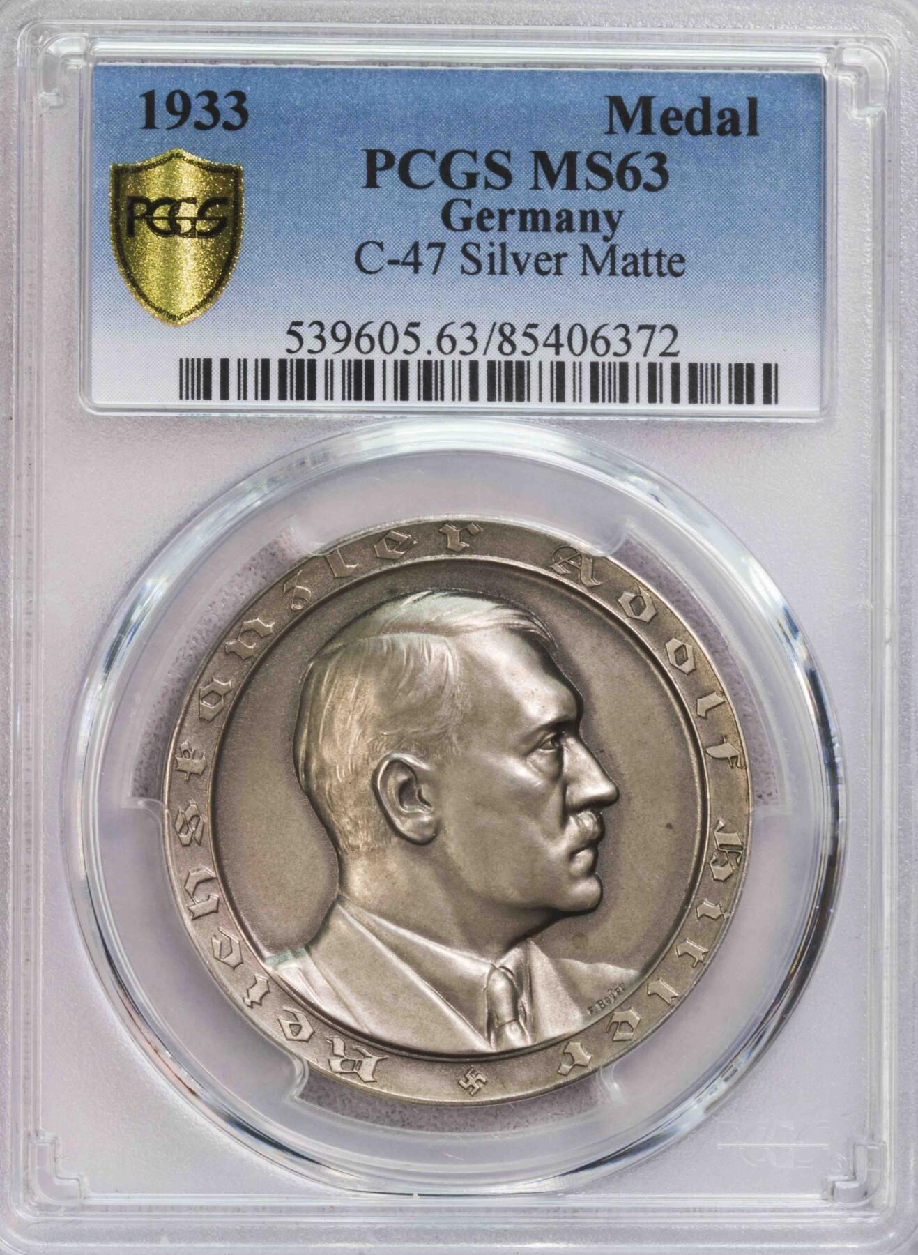 PCGS-MS63 1933德国小胡子大事记银章 大热品种