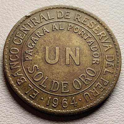泉币菌-第34场-中外散币乐园 - 秘鲁1964年1索尔大铜币 骆马金鸡纳树 33mm