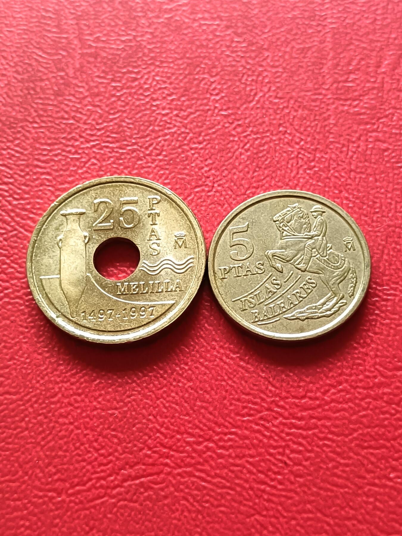 【云涧收藏】第三十一场 西班牙1997年5、25比塞塔2枚