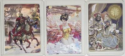 白泽拍卖卡牌手绘专场第18期（端午临中夏，时清日复长） 2024 焱卡文化3张 穆桂英，武媚娘，关羽 粗闪 卡夹封装