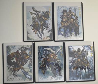 白泽拍卖卡牌手绘专场第18期（端午临中夏，时清日复长） 2024 卡德曼 张建东水浒 五虎将5张 董平，呼延灼，关胜，林冲，秦明 粗闪 卡夹封装