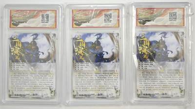 白泽拍卖卡牌手绘专场第18期（端午临中夏，时清日复长） 2024 卡德曼 武韵红颜（五子良将）3张 张辽3宫 杆子绘 粗闪 保粹评级 3张爆金10分 特标