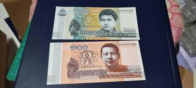 各种纸币、硬币拍场 🔥2张🔥柬埔寨    瑞尔  2张，荧光非常美，被称作最美荧光外币！