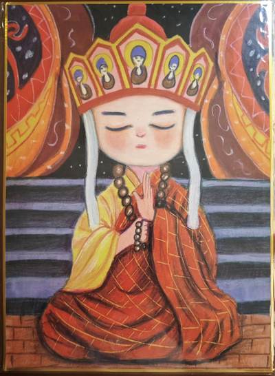 白泽拍卖卡牌手绘专场第18期（端午临中夏，时清日复长） 2024 山河潮玩 师徒五人大色纸一套5张+如来佛祖1张 共6张 尺寸：21CM*29CM