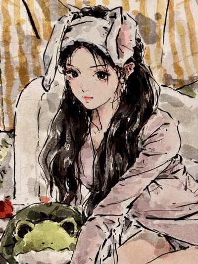 白泽拍卖卡牌手绘专场第18期（端午临中夏，时清日复长） 2025 迟迟手绘画 居家少女 尺寸：24cm*36cm