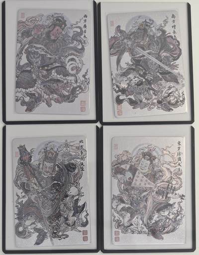 白泽拍卖卡牌手绘专场第18期（端午临中夏，时清日复长） 2024 昆仑万象 周一新绘四大天王4张 广目天王，增长天王，多闻天王，持国天王 粗闪 卡夹封装