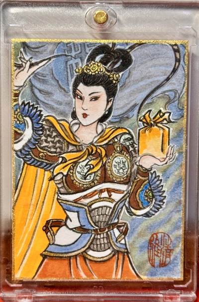 白泽拍卖卡牌手绘专场第18期（端午临中夏，时清日复长） 2030 卢艺丰手绘卡 穆桂英挂刷 卢艺丰亲签 卡砖封装