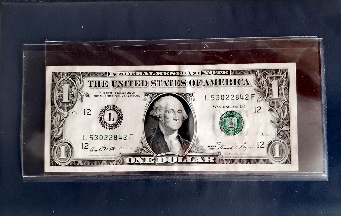 美国1981年12L旧金山版1美元纸币3枚一组