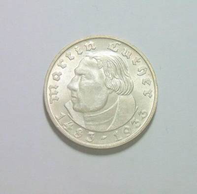 【银】可评级 德国第三帝国1933年D版 马丁路德2马克银币 难得开卷原光 - 【银】可评级 德国第三帝国1933年D版 马丁路德2马克银币 难得开卷原光