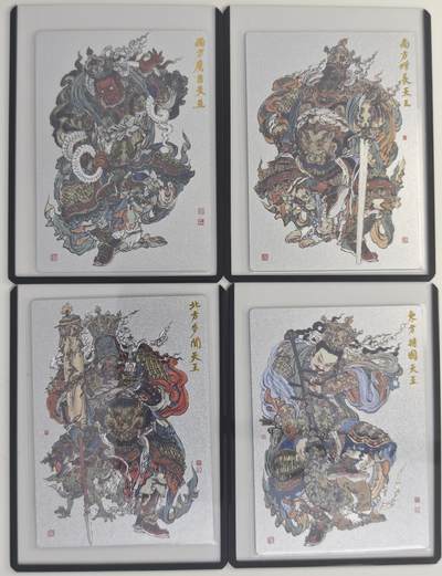 白泽拍卖卡牌手绘专场第18期（端午临中夏，时清日复长） 2024 卡德曼 周一新绘四大天王4张 广目天王，增长天王，多闻天王，持国天王 粗闪 卡夹封装