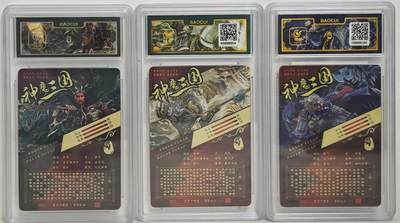 白泽拍卖卡牌手绘专场第18期（端午临中夏，时清日复长） 2023 百里卡牌 神魔三国 五虎将3张 关羽，张飞，马超 粗闪 保粹评级封装 特标