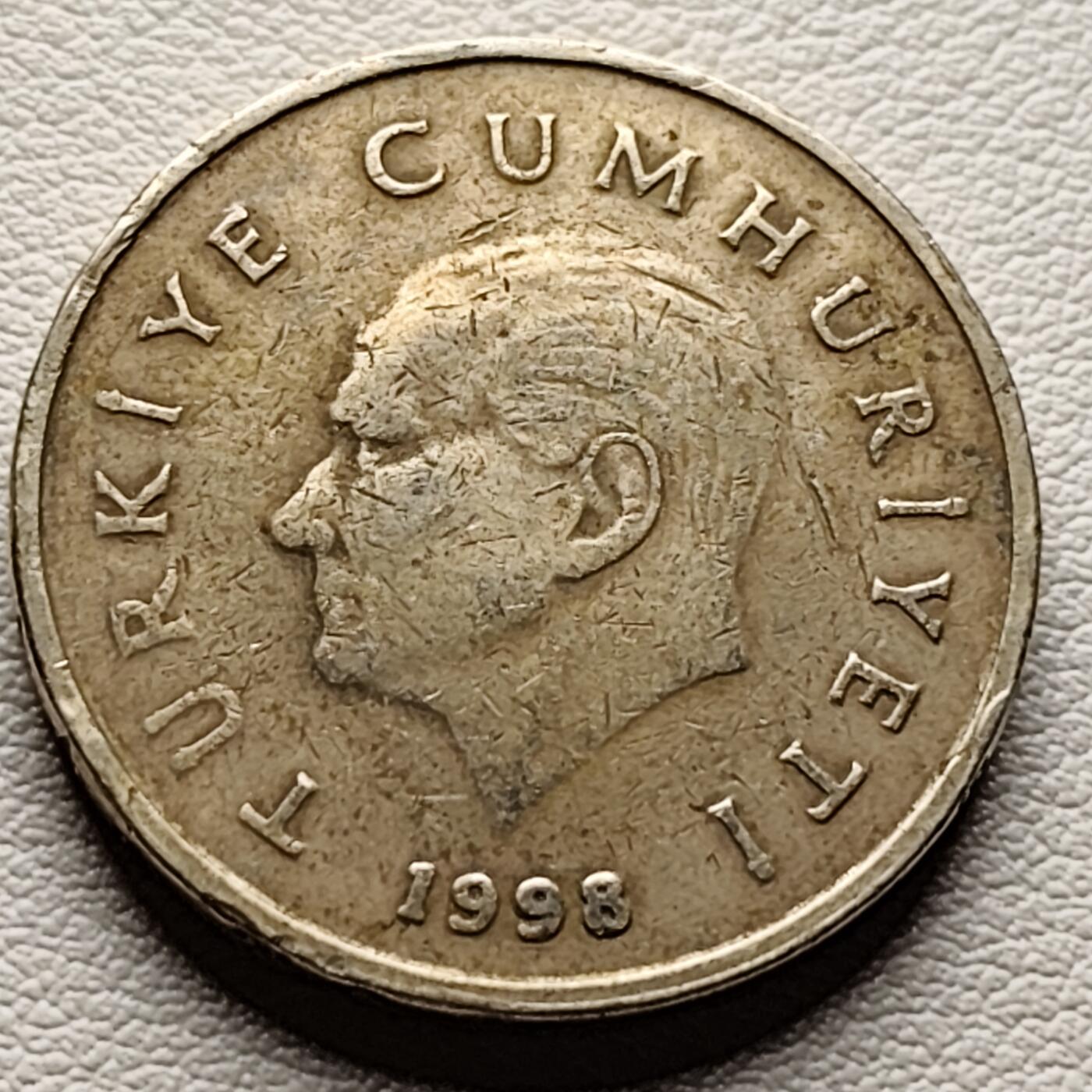泉币菌-第34场-中外散币乐园 土耳其1997年50Bin（50000）里拉铜镍币，通货膨胀时期，国父凯末尔，28mm