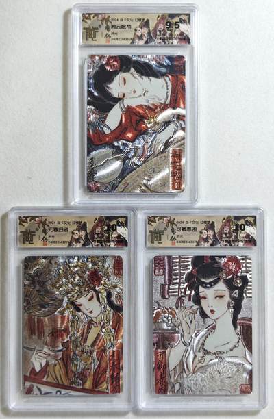 白泽拍卖卡牌手绘专场第18期（端午临中夏，时清日复长） 2024 焱卡文化 红楼梦3张 湘云眠芍，元春归省，可卿春困 粗闪 CCG评级 9.5分 2张10分 特标