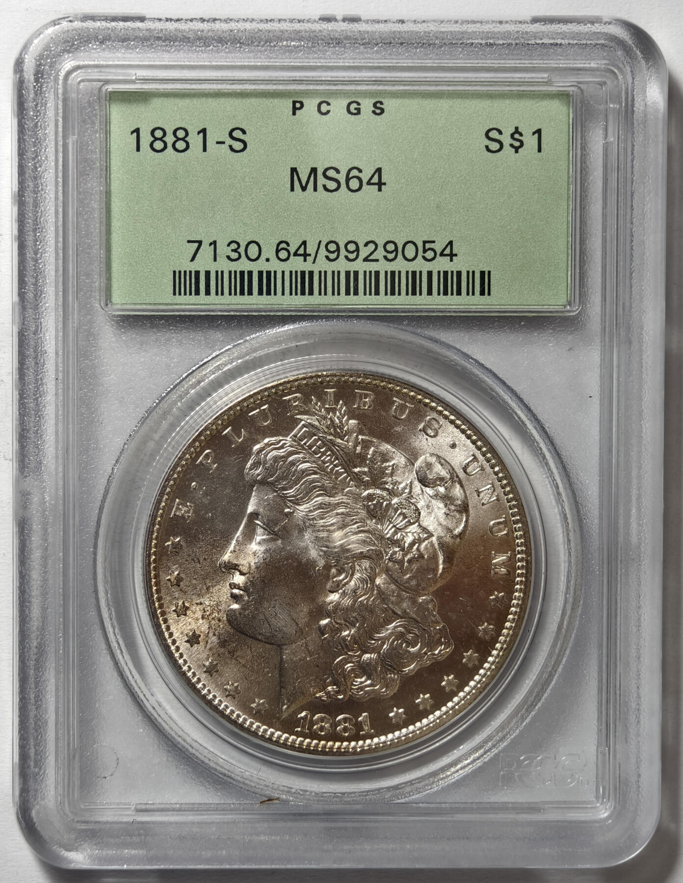 紫瑗钱币——第561期 美国 1881年 S版 摩根 大头妹 1美元 银币 PCGS MS64 老盒 