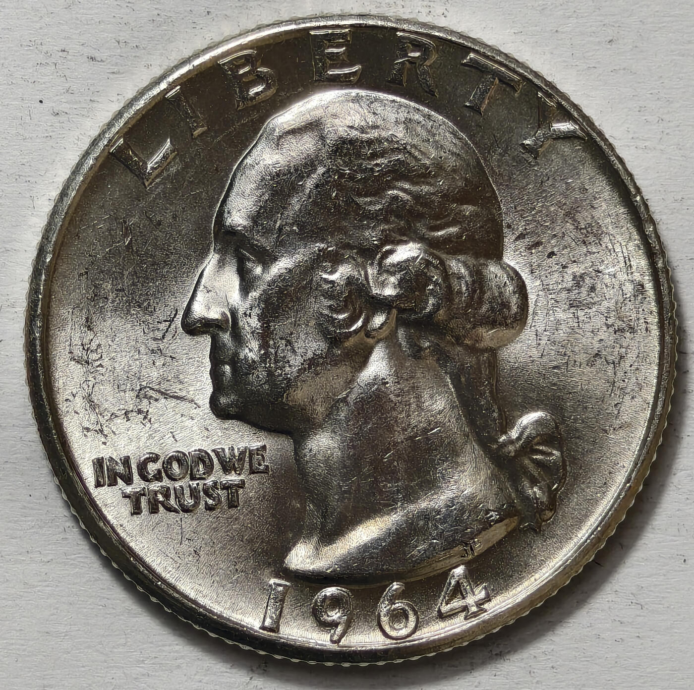 紫瑗钱币——第563期 美国 1964年 华盛顿 25美分 6.25克 0.9银 BU 可评级