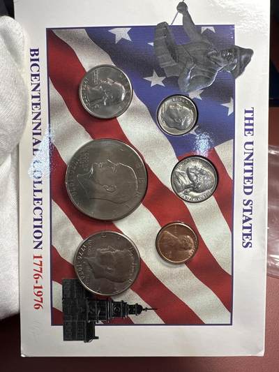 11.27银币、套币、精制币专场 - 1976年美国建国200周年1分-1美元6枚套装卡册 D版原装
