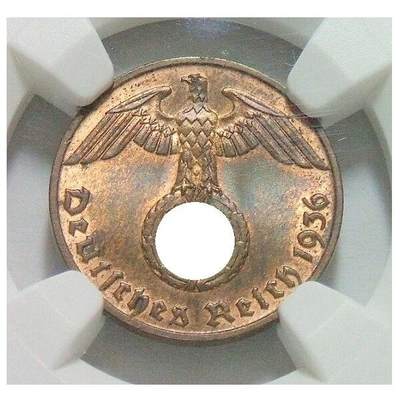 稀年 NGC MS66RB 德国第三帝国1936年F版1芬尼 难得开卷原光 - 稀年 NGC MS66RB 德国第三帝国1936年F版1芬尼 难得开卷原光