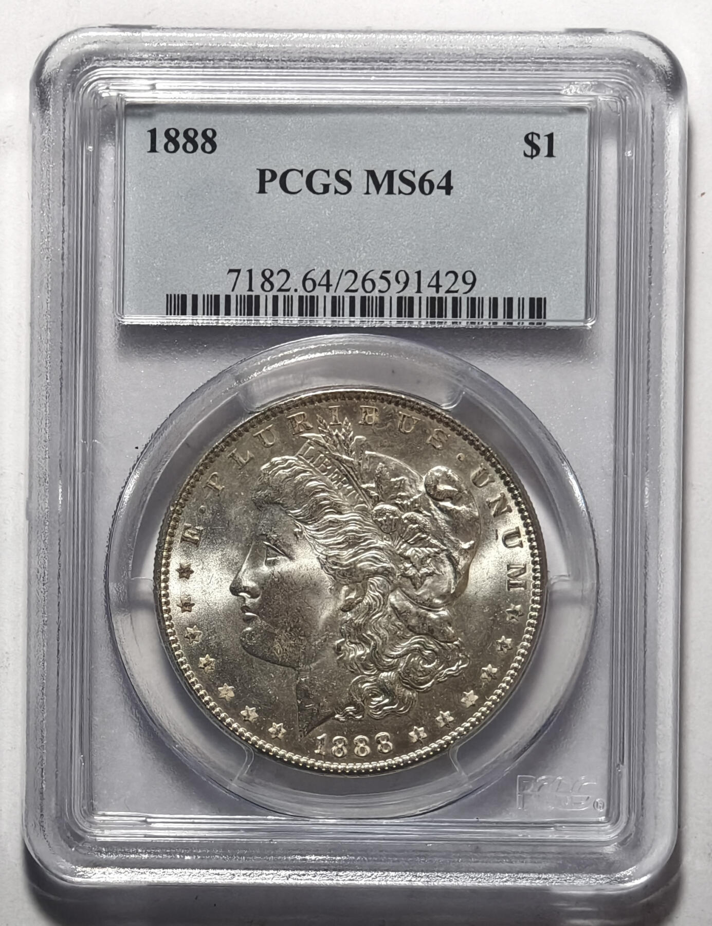 紫瑗钱币——第573期 美国 1888年 摩根 大头妹 1美元 银币 PCGS MS64 老盒 