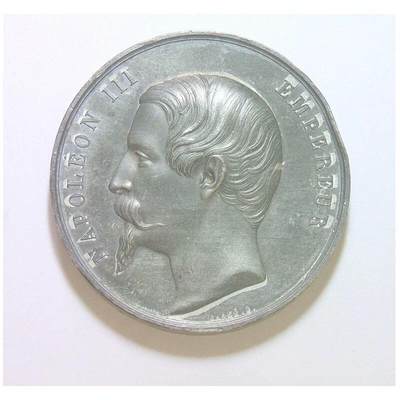 法国1855年 拿破仑三世+女神高浮雕精制大合金章 50MM - 法国1855年 拿破仑三世+女神高浮雕精制大合金章 50MM