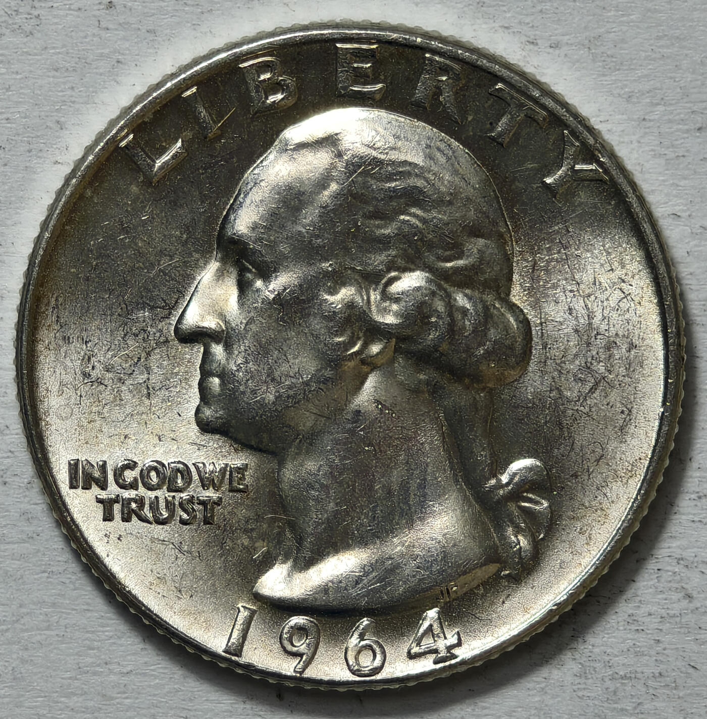 紫瑗钱币——第563期 美国 1964年 D版 华盛顿 25美分 6.25克 0.9银 BU 可评级