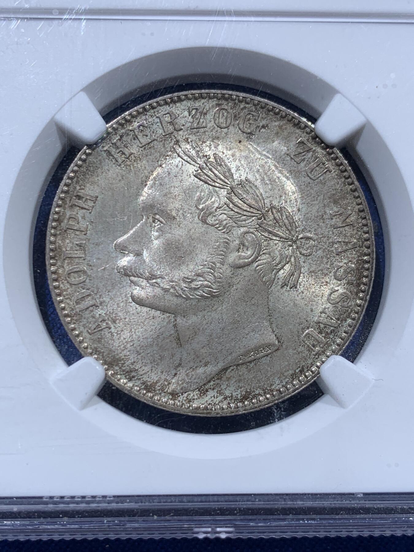 《竞宝斋》第387场 周日，周一 2场连拍 （全场包邮） NGC MS65 德国 拿骚 1864年1泰勒 极其富有特色且少见品种  65高分  外拍66分成交价1万+ 性价比之选