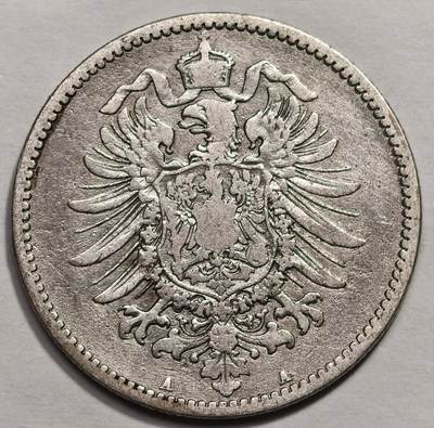 紫瑗钱币——第575期 - 德国 1878年 A版 第二帝国 短翅 1马克 5.5克 0.9银